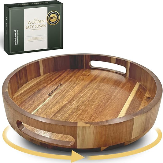Lazy Susan for Table top 12 inch Wooden Large Lazy Susan Turntable Tray Organizer for Cabinet, Dining Table Centerpiece, Pantry, Kitchen Spice Cabinet Countertop Organizer, 100% Acacia Wood-Ruum Studio Home