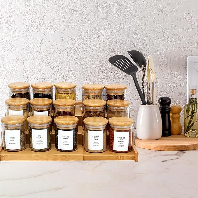 4OZ Glass Spice Jars with Bamboo Lids and 315 Labels, 10 Pcs Clear Food Storage Containers for Kitchen Sugar Salt Coffee Tea Beans-Ruum Studio Home