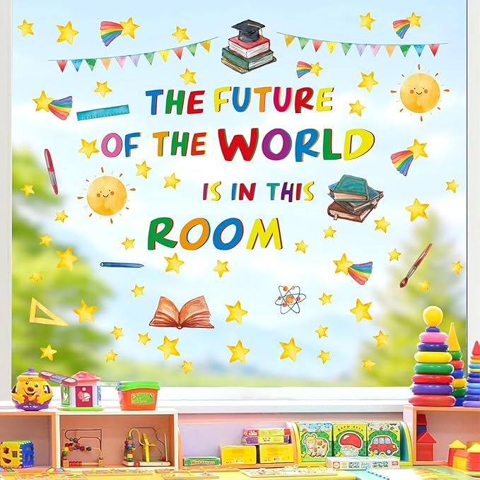 Colorful Inspirational Quote Wall Decals,The Future of The World is in This Room Stickers,Positive Classroom Wall Decals,Motivational Window Sticker for Classroom School Room Playroom Nursery-Ruum Studio Home