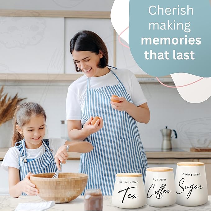 Coffee Tea and Sugar Ceramic Canister Set - 3-Piece Airtight Kitchen Canisters for Countertop - Coffee Bar Container Set-Ruum Studio Home