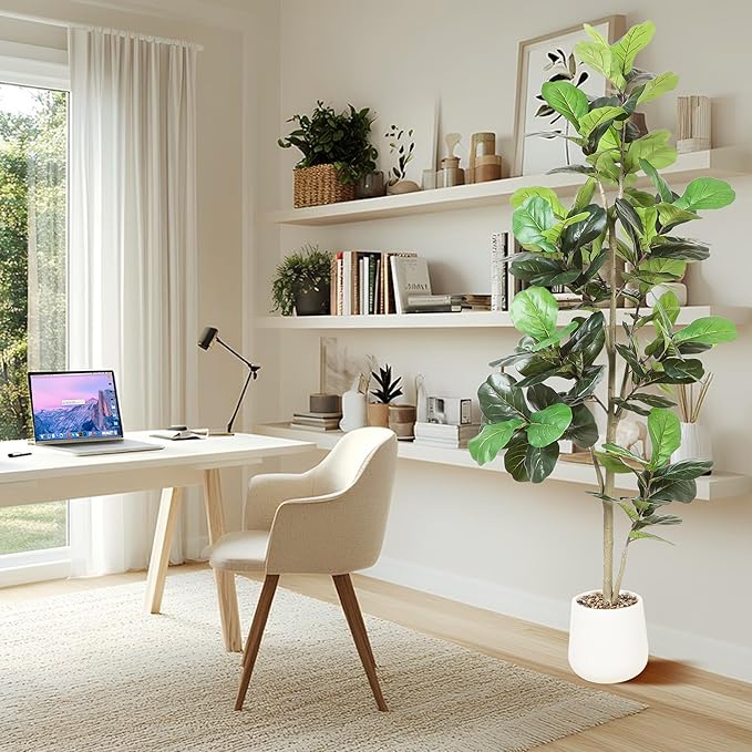 Artificial Fiddle Leaf Tree, 7ft Faux Plant Fake Ficus Lyrata Trees with White Planter, Artificial Fig Trees Floor Plants for House Office Living Room Indoor Home Decor, Housewarming Gift-Ruum Studio Home