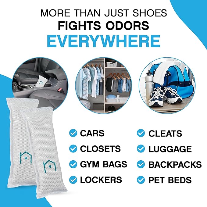 NonScents Shoe Deodorizer 2-Pack (4 Count) - Odor Eliminator, Air Freshener, Smell Absorber, Scent Remover for Shoes, Gym Bags, Soccer Cleats, Closets, Pet Area, Reusable - Shoe Deodorant-Ruum Studio Home