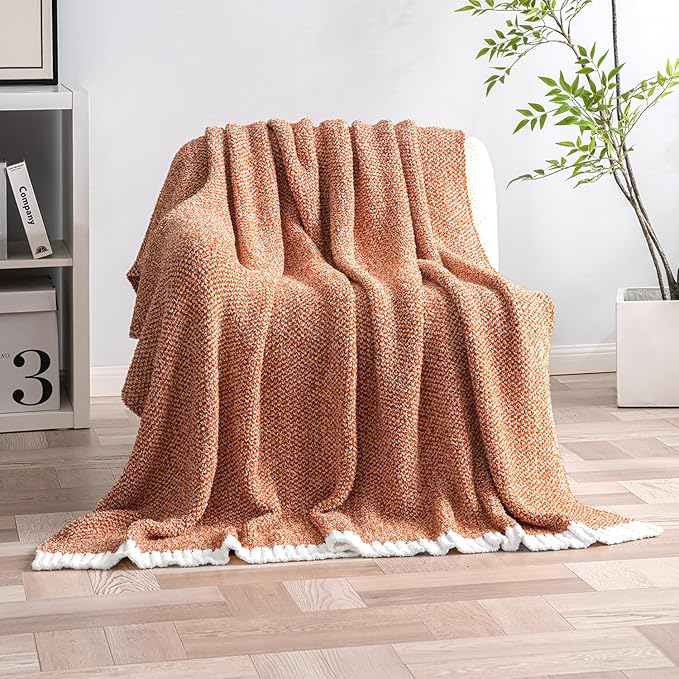 MIULEE Fall Burnt Orange Super Soft Throw Blanket for Couch, Cozy Fluffy Warm Throws Knit Blankets for Sofa, Bed, Chair, Living Room, Camping, Picnic, 50 x 60 inch-Ruum Studio Home