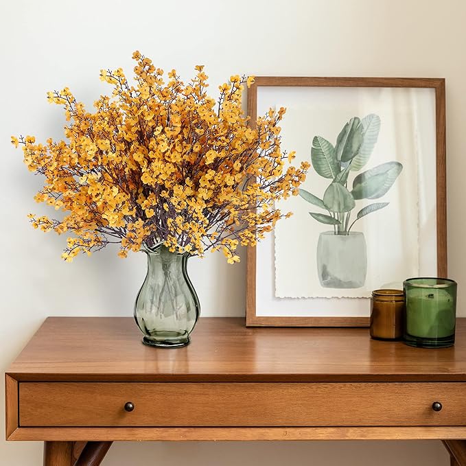 Sggvecsy 15 Pcs Babys Breath Artificial Flowers Gypsophila Bouquets Real Touch Fake Silk Flowers for Home Wedding DIY Floral Arrangement Table Centerpiece Thanksgiving Autumn Decoration (Orange)-Ruum Studio Home