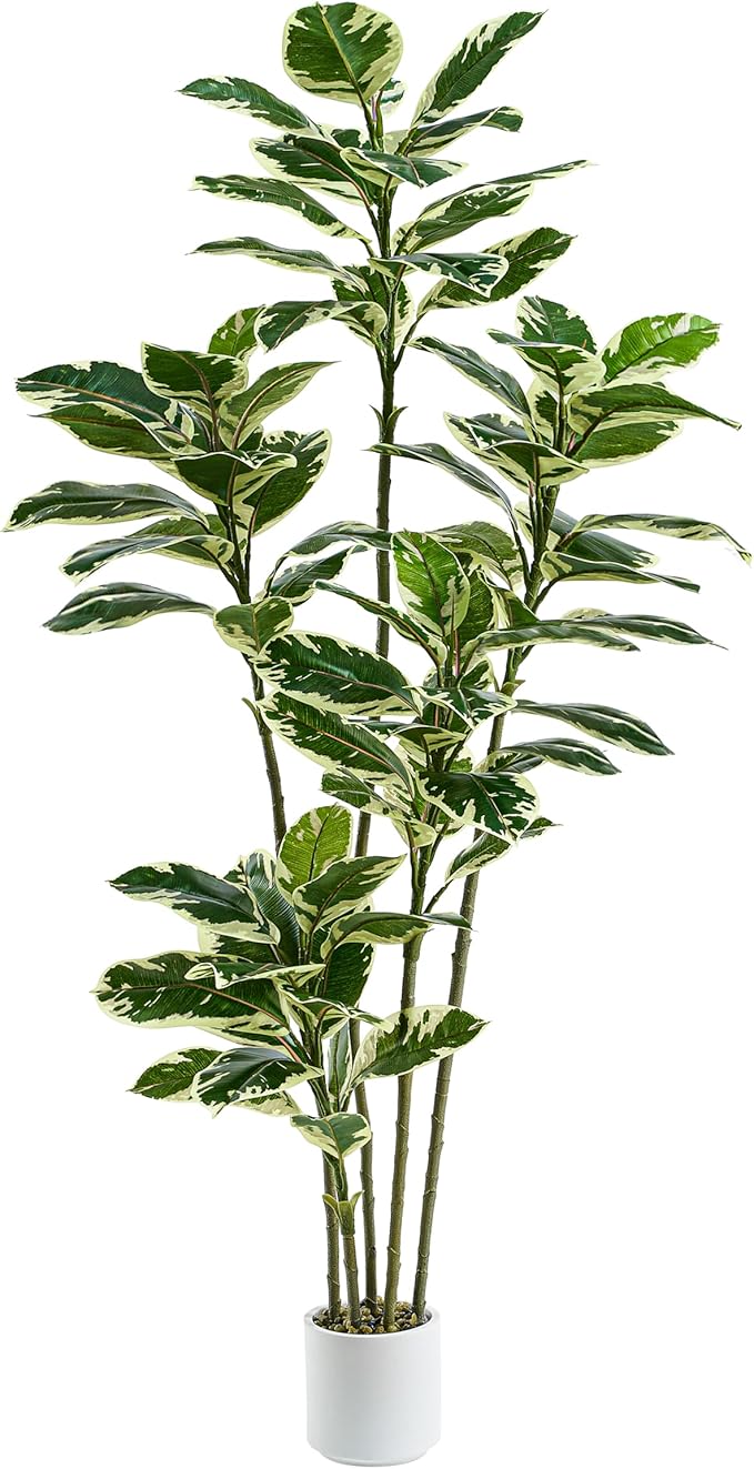 Artificial Rubber Plant 6FT Faux Plants Indoor Fake Rubber Tree with White Planter, Tall Fake Plants Potted Tree Floor Plant in Pot, Artificial Trees for Home Office Room Outdoor Decor-Ruum Studio Home