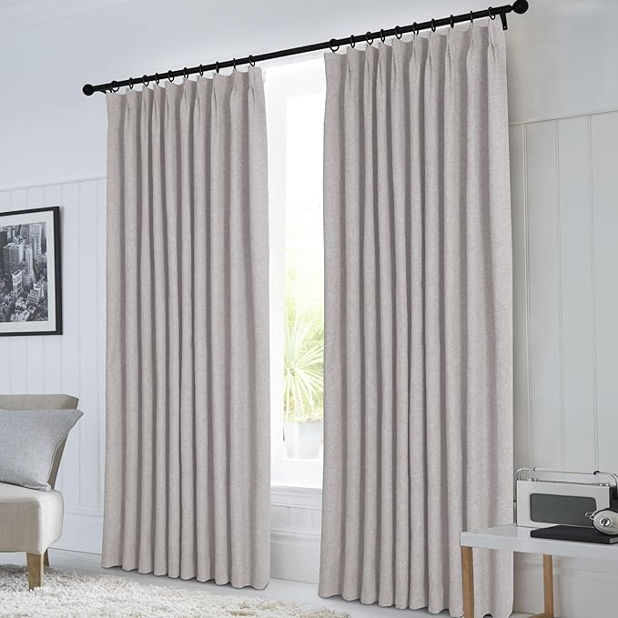 Macochico 100% Blackout Browish Grey Linen Curtains 84 Inches Long Pinch Pleated Burlap Curtains for Bedroom Living Room Farmhouse Nursery Thermal Window Panels with Tieback 72”Wx84”L 1 Panel-Ruum Studio Home
