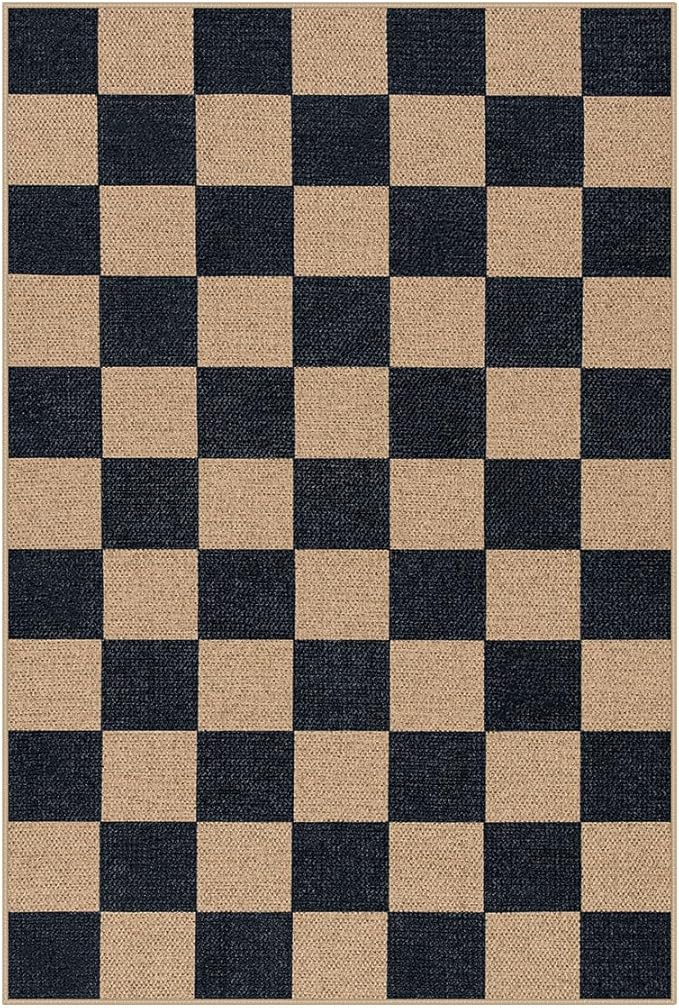 Lahome Checkered Easy Jute 2x3 Rug, Small Entryway Rug Non Slip Kitchen Front Door Mat, Farmhouse Neutral Area Rug Non Shedding Low Pile Floor Carpet for Foyer Porch Doorway-Ruum Studio Home