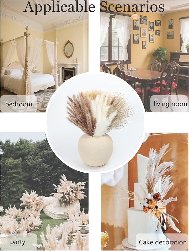 xin's convey 110pcs Dried Pampas Grass Decoration, Dried Flower Bouquet in Vase, Reed Grass Bouquet for Boho Floral Home, Wedding Party Centerpiece, Rustic Farmhouse Decoration.(Brown)-Ruum Studio Home