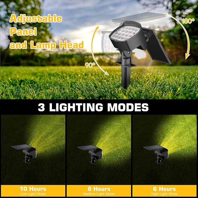 Kaxiida Solar Lights Outdoor Waterproof - 2025 Upgrade 3 Level Ultra Bright Spot Lights Uplights, LED Landscape Spotlight for Tree, Pathway, Wall, Adjustable Solar Panel Auto On/Off-Ruum Studio Home