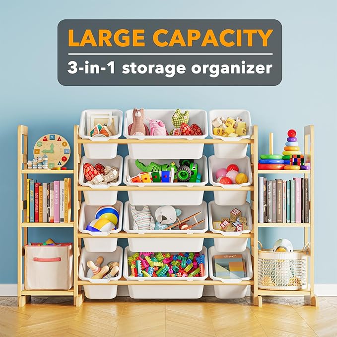 SpaceAid Toy Storage Organizer with 6 Shelves and 12 Bins, Toy Organizers Storage Bookshelf, Kids Bin Shelf Toys Box Bookcase for Bedroom Playroom Organization Room Decor, White-Ruum Studio Home