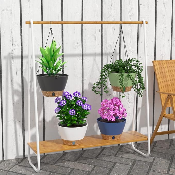 ZMTECH 8 Inch Hanging Planters for Indoor Plants, Hanging Baskets for Plants Outdoor with Visible Water Level, Hanging Flower Pots with Drainage Holes & Removable Tray(2 Pack, Blue)-Ruum Studio Home