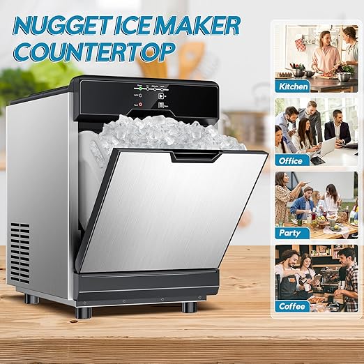 Nugget Ice Maker Countertop, 80Lbs/24H with 20LBS Ice Basket - Dual Water Inlet (Tap/Bottle), Self-Cleaning Stainless Steel Pellet Ice Machine, Chewable Ice Dispenser for Home, Kitchen, Office-Ruum Studio Home