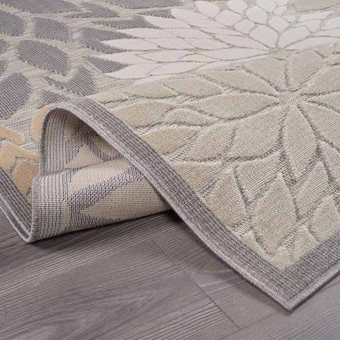 Beverly Rug Outdoor Runner Rug 2x7 Modern Floral Tropical Area Rugs for Indoor and Outdoor Patio Easy to Clean Non Shedding Living Room Porch Garden Washable Outside Carpet (2 x 7 Gray)-Ruum Studio Home
