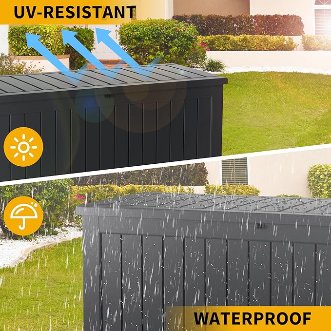 100 Gallon Outdoor Storage Box Waterproof Lockable Resin Deck Box Large, Patio Storage Bin for Pool Accessories Cushion Furniture, Garden Tools, UV-Resistant Outside Delivery Black-Ruum Studio Home