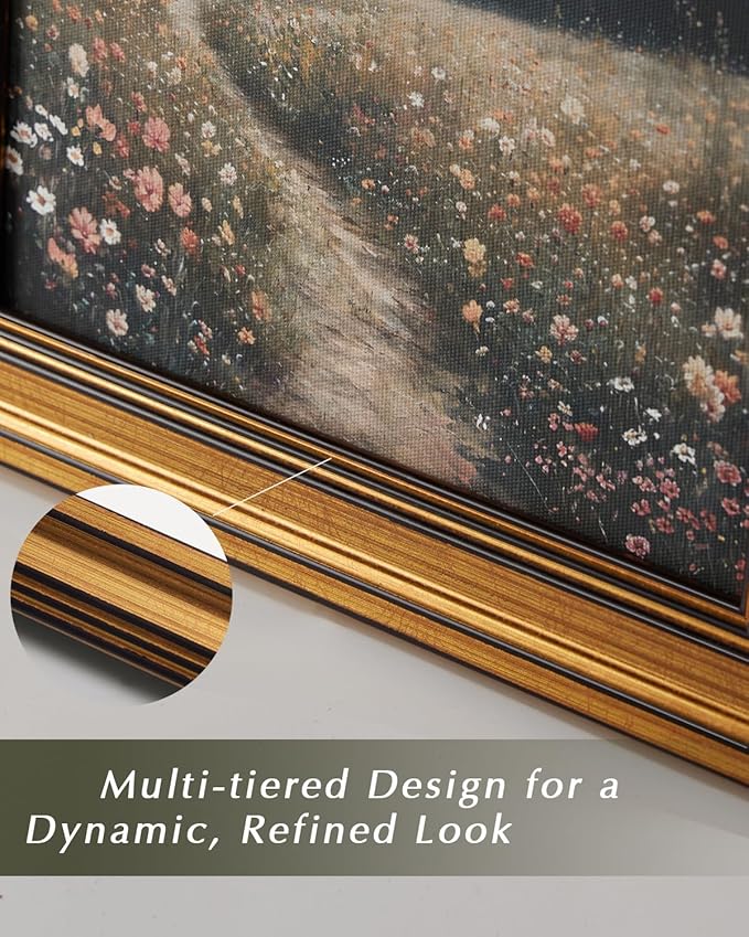 HUARCEY Gold Framed Vintage Wall Art for Living Room, Flowers Painting Prints Shelf Decor for Kitchen, Landscape Bedroom Wall Art, Christmas Gifts for Friends or Family (Flowers Path - 8"x10")-Ruum Studio Home
