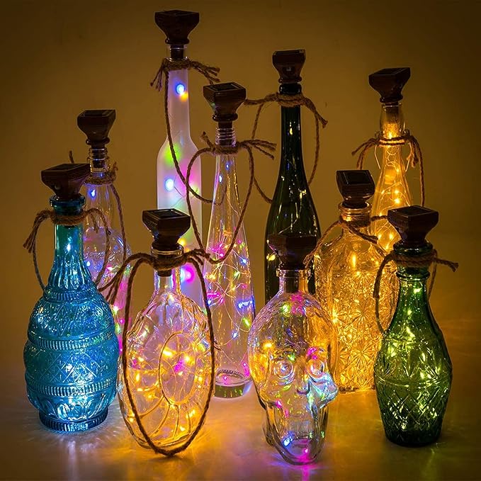Solar Wine Bottle Lights Outdoor, 20 LED Cork Lights for Wine Bottles Waterproof, Fairy Lights Solar for Wedding Party Garden Patio Decor, Suitable for Most Wine Bottle Mouths-Warm White (8 Pack)-Ruum Studio Home