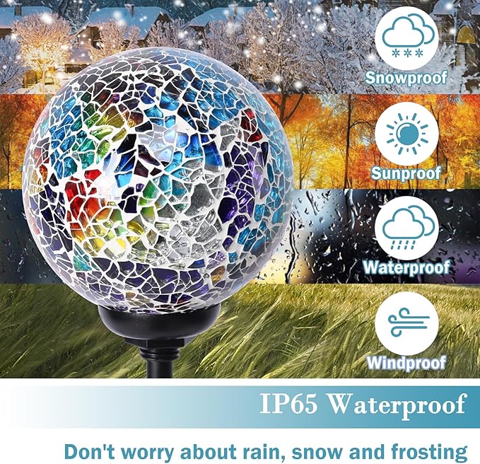 Solar Garden Lights Outdoor Decorative - Solar Gazing Ball Mosaic Garden Stakes Decorative Waterproof Outdoor Lights for Pathway Yard Lawn Decoration Multi-Ruum Studio Home