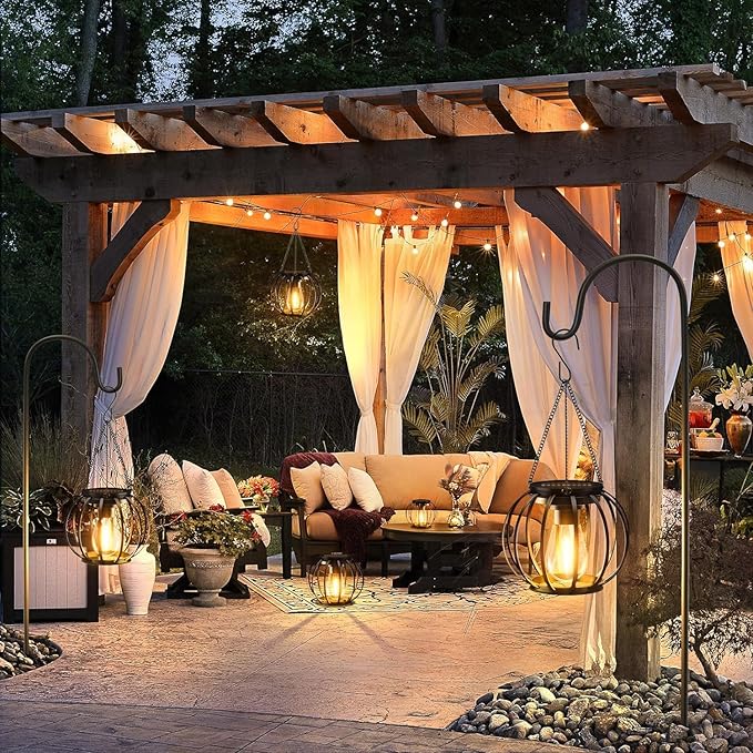 KOOPER Solar Lanterns Outdoor Waterproof, 4 Pack Upgraded Metal Hanging Solar Lights Outdoor Lanterns, Brighter Auto On/Off Outdoor Hanging Lantern for Yard Patio Pathway Porch Garden Decor-Ruum Studio Home