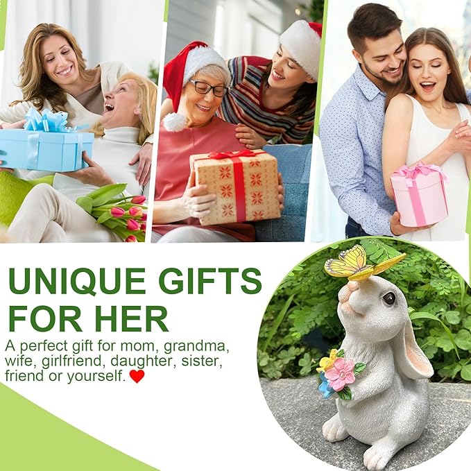 YODY Solar Garden Statues Outdoor Decor- Yard Decorations for Patio, Balcony, Backyard, Lawn Ornaments - Rabbit Figurines with LED Light- Unique Birthday House Warming Gifts for Women, Mom, Grandma-Ruum Studio Home