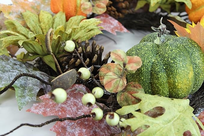 Admired By Nature 24 Inch Artificial Fall Pumpkin Sunflowers Wreath Wall Door Farmhouse Decor For Home Office Thanksgiving Harvest Wreaths For Front Door Cemetery Wreaths Indoor Outdoor, Green/Autumn-Ruum Studio Home