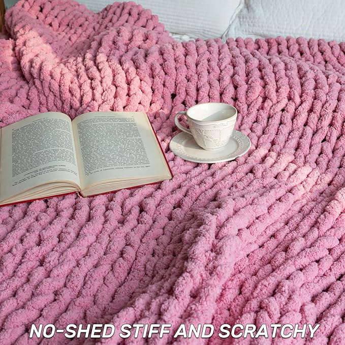 Chunky Knit Blanket - Luxury Soft Cozy 50 * 60 Throw Blanket,100% Woven Blanket Rope Knot Throw Blanket for Couch, Sofa, Home Decor, Gift - Machine Washable（Pink）-Ruum Studio Home