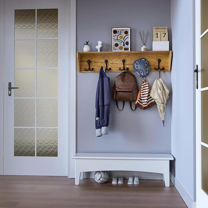 SKOLOO Wall Shelf with Hooks, 24-Inch Brown Coat Rack Wall Mount with Shelf Organizer - Lightweight & Sturdy, 5 Tri Hooks - Perfect for Entryway, Hallway, Living Room, Bedroom, Mudroom-Ruum Studio Home