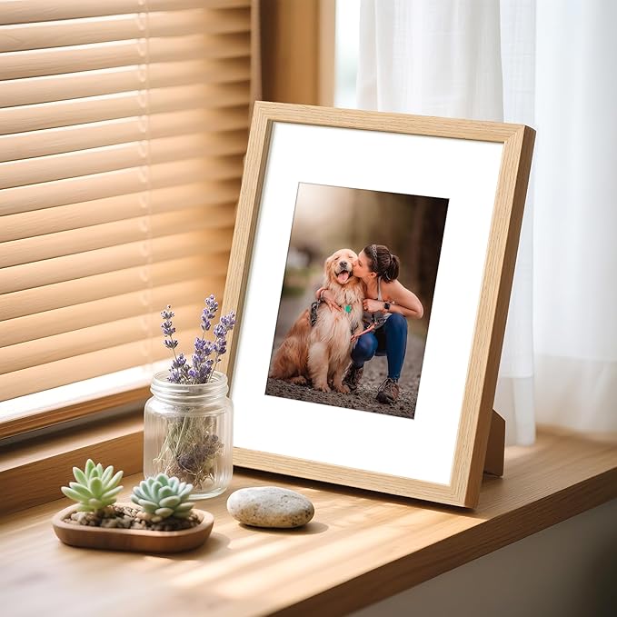 upsimples 9x12 Frame, Natural Solid Wooden Picture Frames, Display 6x8 with Mat or 9 x 12 Without Mat, Wall or Tabletop, 1 Pack, Natural-Ruum Studio Home