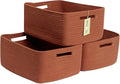Large Storage Baskets for Shelves, Closet Organizers Bins for Clothes Blanket Towels, Baby Nursery, Toy Baskets Box, Woven Rope Baskets, 17 x 13 x 7.5”, 3 Packs Oxide Red-Ruum Studio Home