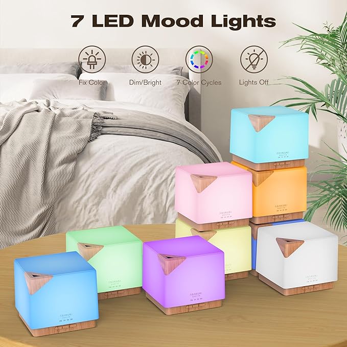 ASAKUKI 700 ml Premium Essential Oil Diffuser, 5 in 1 Ultrasonic Aromatherapy Fragrant Oil Vaporizer Humidifier, Timer and Auto-Off Safety Switch, 7 LED Light Colors-Ruum Studio Home