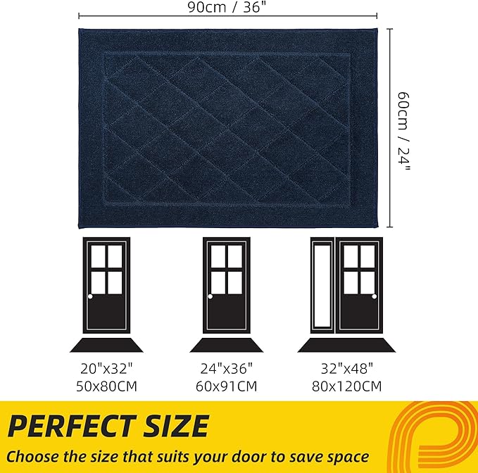 JSEI Dirt Trapper Door Mat 24"x36", Non-Slip Washable Entryway Mats, Dog Door Mat, Stain Resistant and Absorbent Floor Mats, Low Profile Welcome Mat for Front Back Door, Navy Blue-Ruum Studio Home