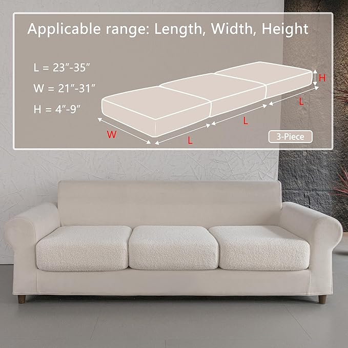 Couch Cushion Covers for Sectional Sofa, Stretch Soft Sofa Slipcovers Washable Wear-Resistant Universal Furniture Protector for Living Room(3 Seaters Covers, Ivory)-Ruum Studio Home