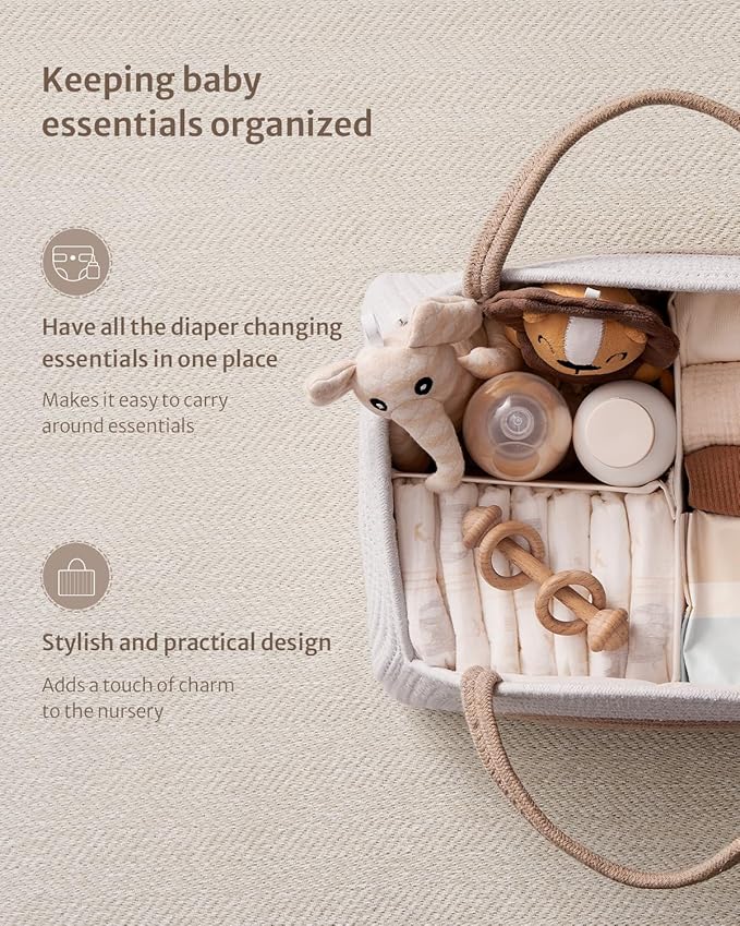 Blissful Diary Baby Diaper Caddy Organizer, Cotton Rope Diaper Caddy Basket, Large Storage Basket for Newborn Boys and Girls, Gift for Baby Shower List, Newborn Essentials, Earthy Rainbow-Ruum Studio Home
