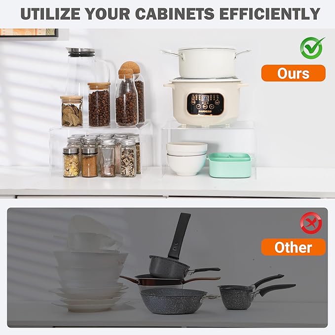 Acrylic Kitchen Cabinet Organizer Shelf, Spice Rack, Plate and Cupboard Storage Riser, Versatile Pantry Shelf, Durable Clear Countertop Organizer for Home and Kitchen(4 PCS)-Ruum Studio Home
