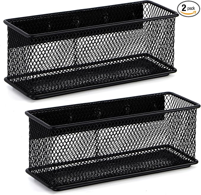 6.29'' × 2.28'' × 2.48 Black Magnetic Basket for Refrigerator Magnetic Pen Holder Locker Organizer for Home Office Accessories Magnetic Basket for Whiteboard，Set of 2-Ruum Studio Home
