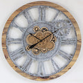 The Gears Clock 36'' Inch Real Moving Gear Wall Clock Vintage Industrial Oversized Rustic Farmhouse (Wood and Stone)-Ruum Studio Home