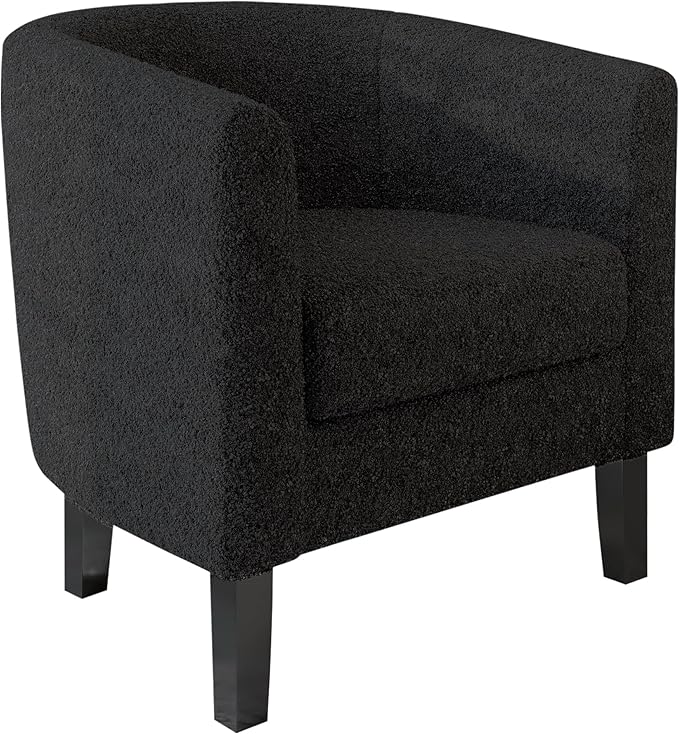 BELLEZE Living Room Chair, Teddy Polyester Accent Barrel Chair, Club Tub Sofa Chair for Bedroom, Corner Chair with Flared Legs and Cozy Soft Padding - Highland (Teddy Black)-Ruum Studio Home