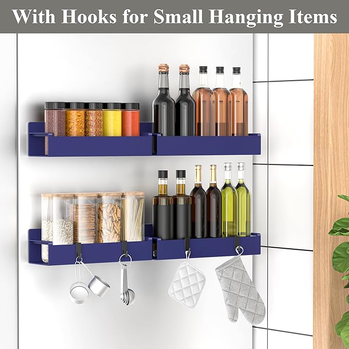 4 Pack Magnetic Spice Rack Organizer for Refrigerator and Oven, Dark Blue Fridge Organizers and Storage for Kitchen-Ruum Studio Home