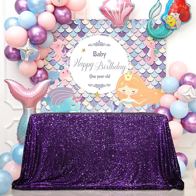 SquarePie Sequin Tablecloth 90 x 156 Inch Purple Sparkly Table Cloth for Wedding Halloween Party-Ruum Studio Home
