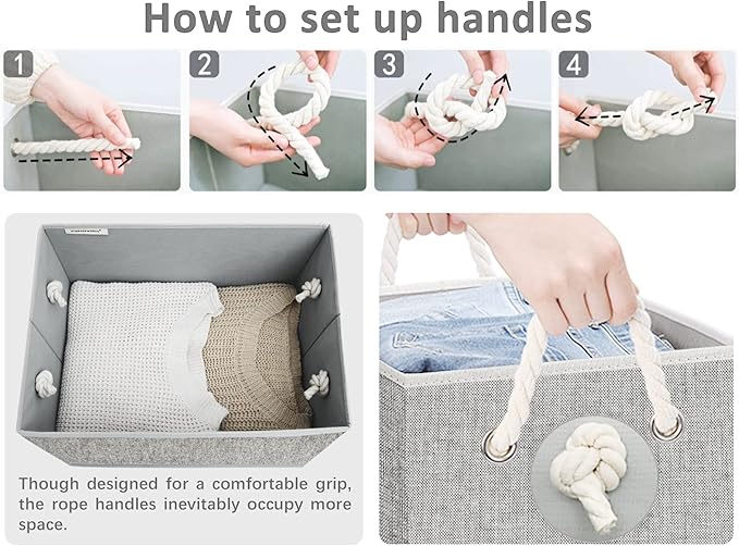 StorageWorks Storage Bins with Lids, Decorative Storage Boxes with Lid and Soft Rope Handles, Foldable Storage Baskets for Closet, Shelves, Stackable, Gray, Jumbo, 3-Pack-Ruum Studio Home