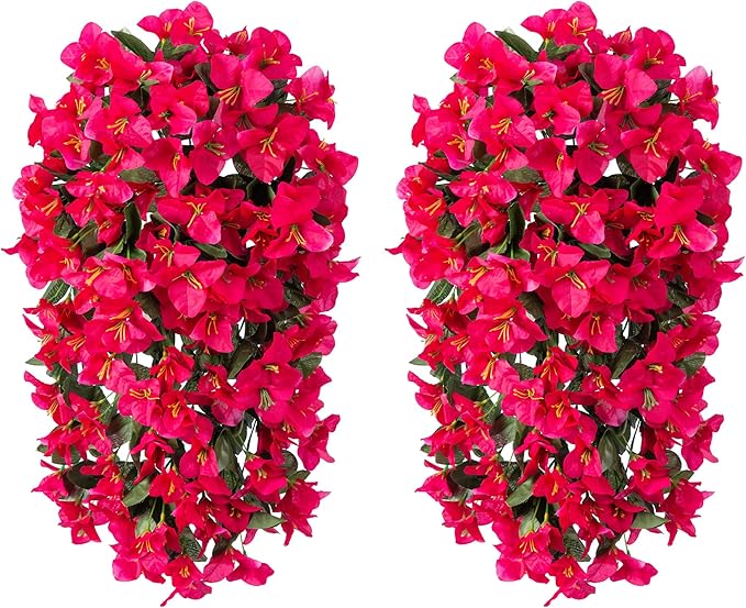 Faux Bougainvillea Artificial Flowers Plants for Outdoors Outside Decoration, 2 PCS Fake Flowers Silk Long Trailing Vines UV Resistant Realistic for Front Door Porch Planter Urn Patio Balcony Hot Pink-Ruum Studio Home