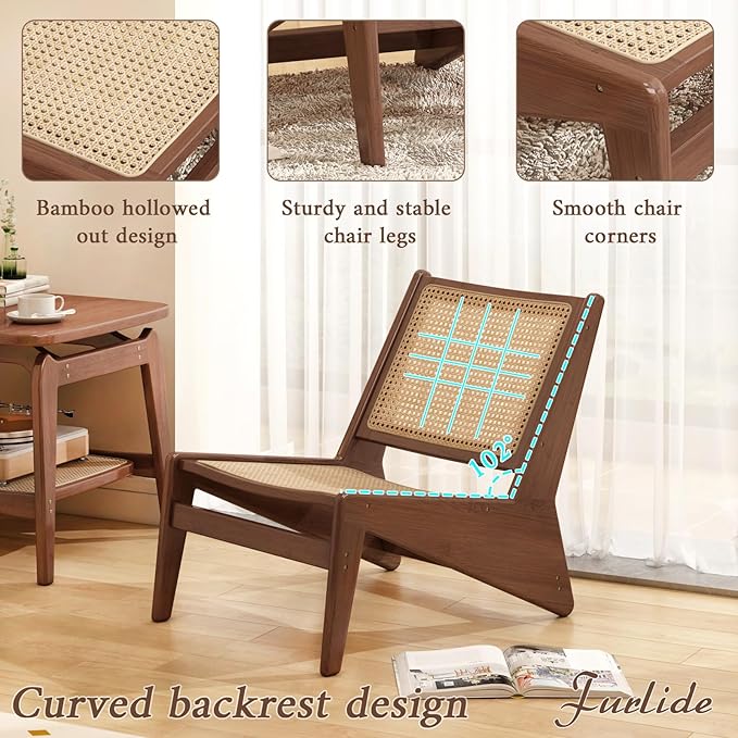 Rattan Chair 2Pcs, Mid-Century Accent Chair, Rattan Lounge Chair for Living Room, Boho Side Corner Comfy Chair for Bedroom and Balcony, Walnut-Ruum Studio Home