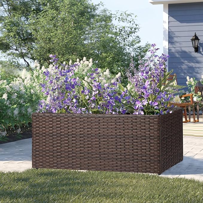 SUNNYPARK Set of 2 Large Rectangular Planter with Removable Liner, All-Weather PE Rattan Modern Planters Indoor Outdoor Flower Plant Pots Garden Box Patio Yard Front Porch Deck-Ruum Studio Home