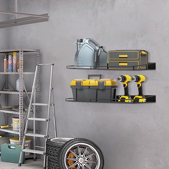 RedCall Heavy-Duty Wall Shelf, 2 Pack Garage Shelf, 23.5" x 12" Large Wall Mounted Shelves for Garage, Laundry Room, Closet, Holds Up to 75 Lbs-Ruum Studio Home