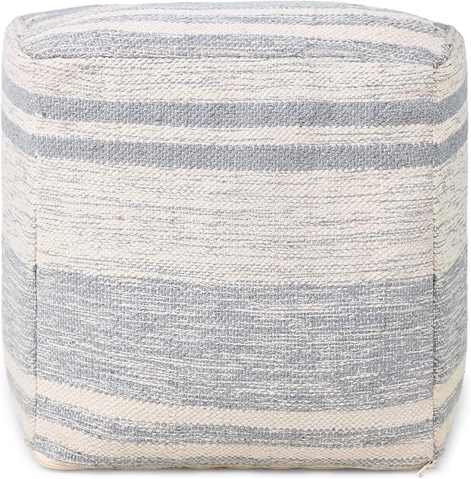 REDEARTH · Tufted Pouf Ottoman with Filler Textured Storage Cube Bean Bag Pouffe Footrest for Living Room, Bedroom, Nursery, Kidsroom; 100% Cotton (17.5"X17.5"X17.5", Melange Delight Gray)-Ruum Studio Home