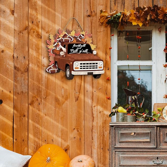 COLOR VALLEY ART Fall Pumpkin Welcome Sign Hello Fall Wood Hanging Decoration Autumn Wooden Signs Rustic Thanksgiving Decorative for Porch Home Wall Indoor Decor, 12.9L''x11.4W'' (Car)-Ruum Studio Home