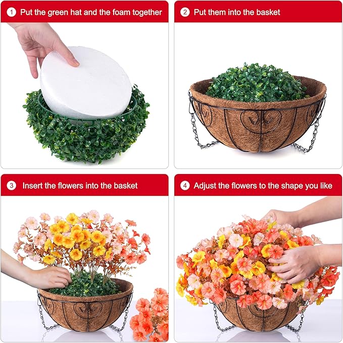 Artificial Fall Flowers Fake Hanging Plants Flowers Basket for Outdoors Autumn Decoration, Silk Morning Glory with Eucalyptus Look Real UV Resistant Faux Flowers for Outside Porch Patio Balcony, Mix-Ruum Studio Home