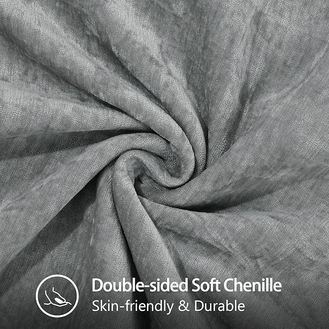 decorUhome Chenille Soft Throw Pillow Covers 18x18 Set of 2, Farmhouse Velvet Neutral Decorative Euro Pillow Covers with Stitched Edge for Couch Sofa Bed Home Decor, Neutral Gray-Ruum Studio Home