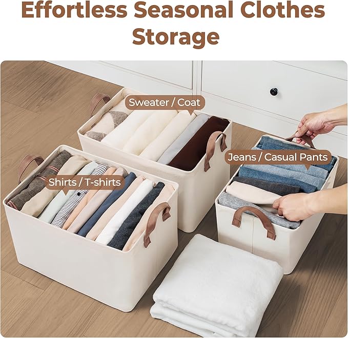 StorageWorks Storage Bins, Shelves Baskets for Organizing, Large Fabric Closet Organizers with Handles, Metal Frame, Natural Color, 2-Pack-Ruum Studio Home