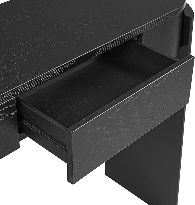 55" Sofa Table with Oval Top and 2 Drawers, Entryway Console Table with Fluted Design for Hallway,Foyer,Entry and Living Room (Fully Assembled-Black)-Ruum Studio Home