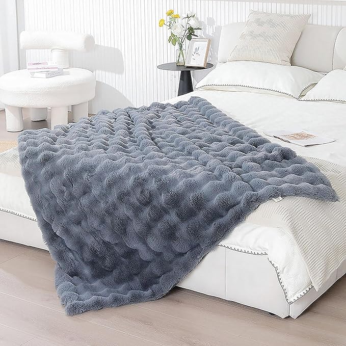UKELER Soft Faux Fur Throw Blanket 50''x60'' Solid Reversible Shaggy Blanket Plush Thick Fluffy Blankets Throws for Bed, Couch, Sofa, Office, Camping Dark Grey-Ruum Studio Home